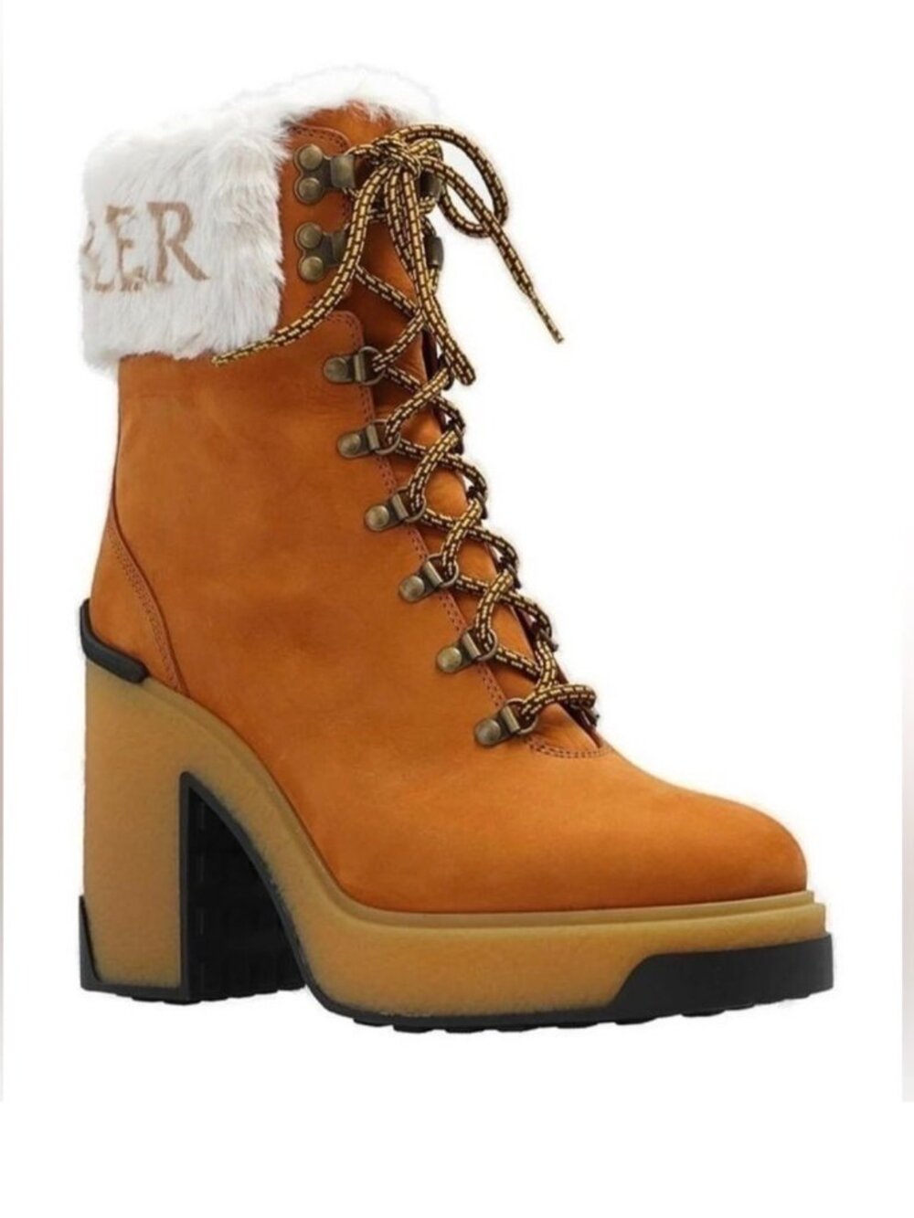 Moncler Women's Brown Heeled Boots with Fur Trim Claudia NIB Suede
